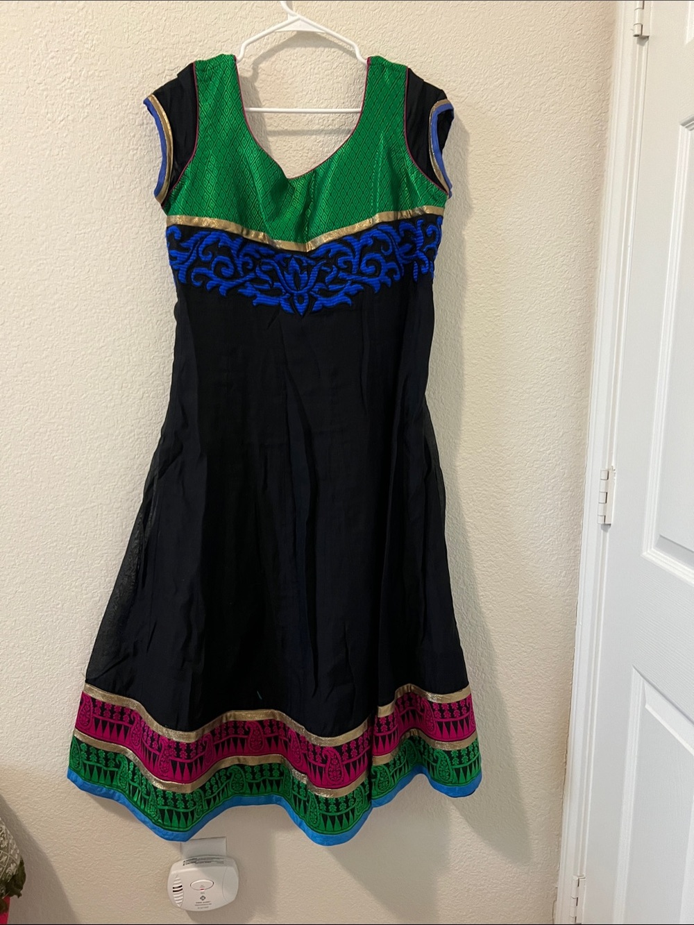 Black Ethnic-Style Sleeveless Dress with Green & Blue Accents Indian Dress